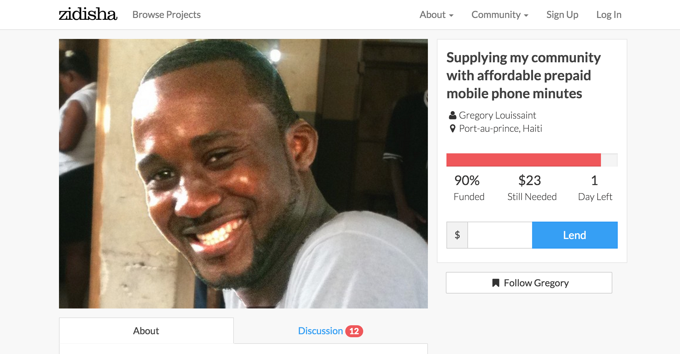 Haiti loan profile screenshot